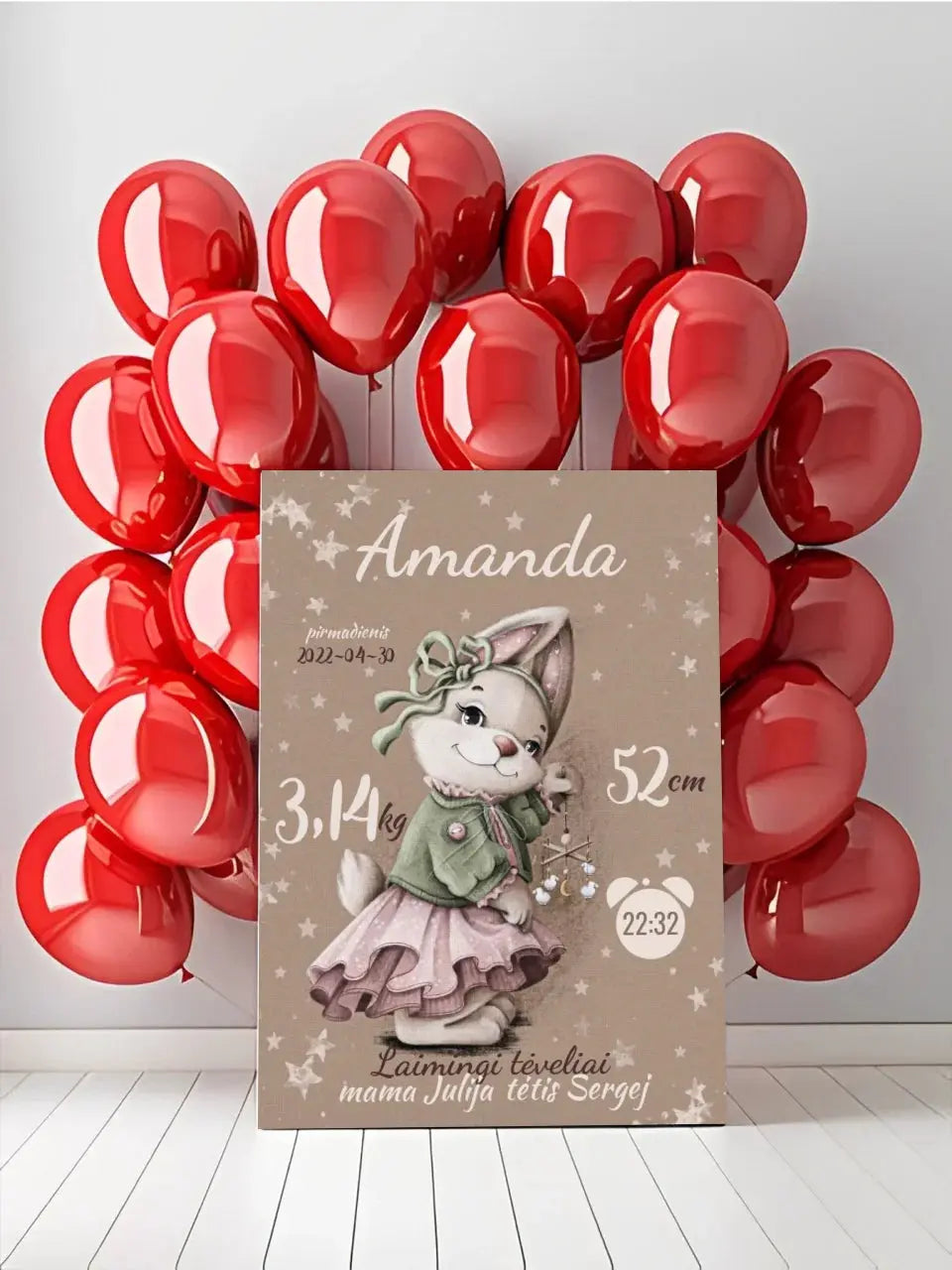 Personalizuota Mergaitės Gimimo Metrikų Iliustracija ant drobės Drobe - dovanokis.lt