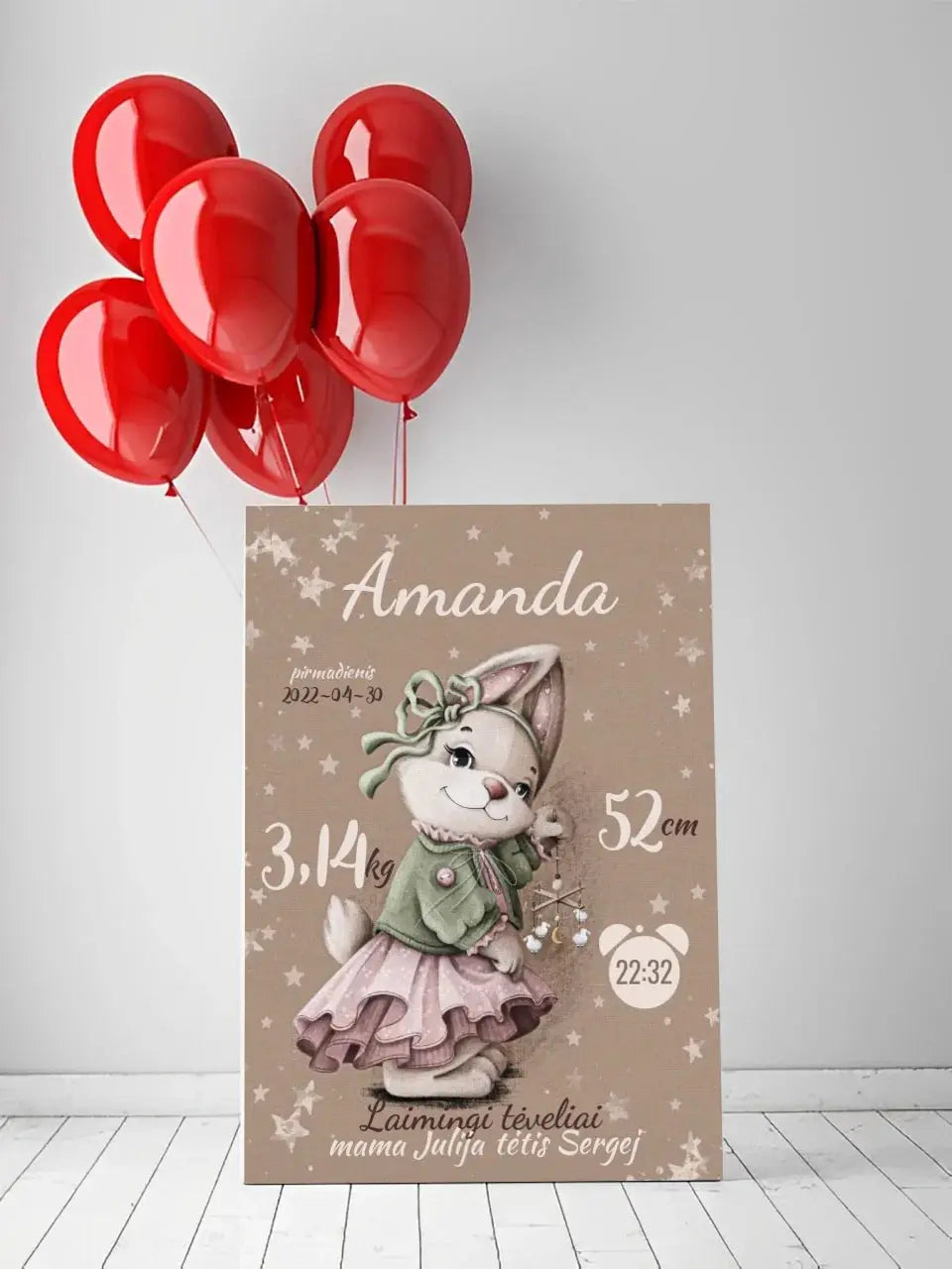 Personalizuota Mergaitės Gimimo Metrikų Iliustracija ant drobės Drobe - dovanokis.lt