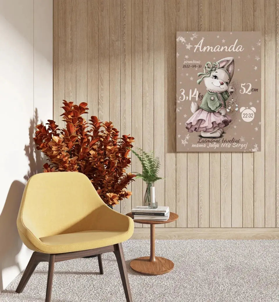 Personalizuota Mergaitės Gimimo Metrikų Iliustracija ant drobės Drobe - dovanokis.lt