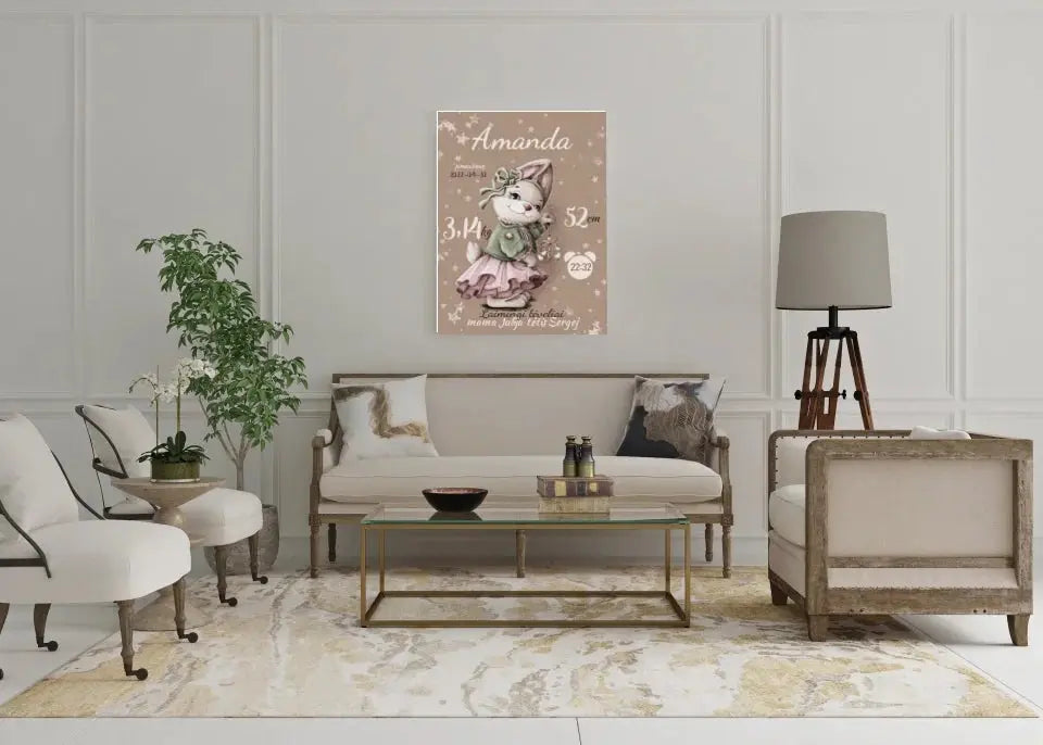 Personalizuota Mergaitės Gimimo Metrikų Iliustracija ant drobės Drobe - dovanokis.lt