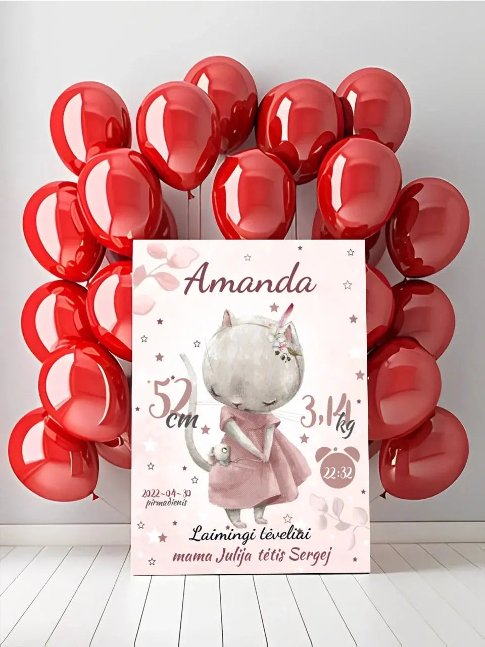 Personalizuota Mergaitės Gimimo Metrikų Iliustracija ant drobės Drobe - dovanokis.lt