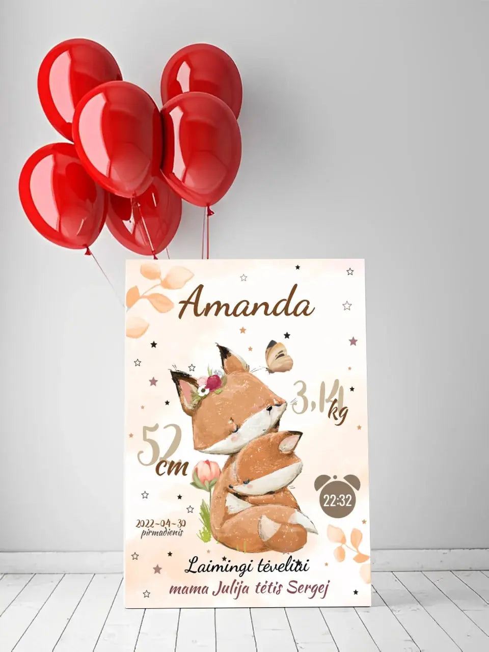 Personalizuota Mergaitės Gimimo Metrikų Iliustracija ant drobės Drobe - dovanokis.lt