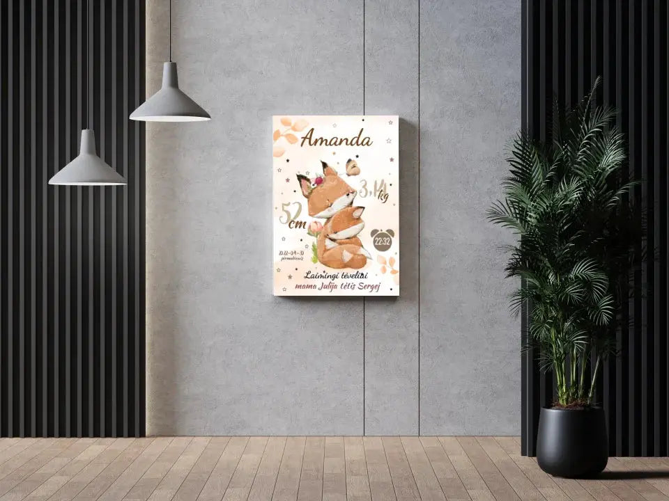 Personalizuota Mergaitės Gimimo Metrikų Iliustracija ant drobės Drobe - dovanokis.lt