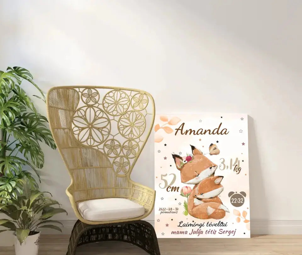 Personalizuota Mergaitės Gimimo Metrikų Iliustracija ant drobės Drobe - dovanokis.lt