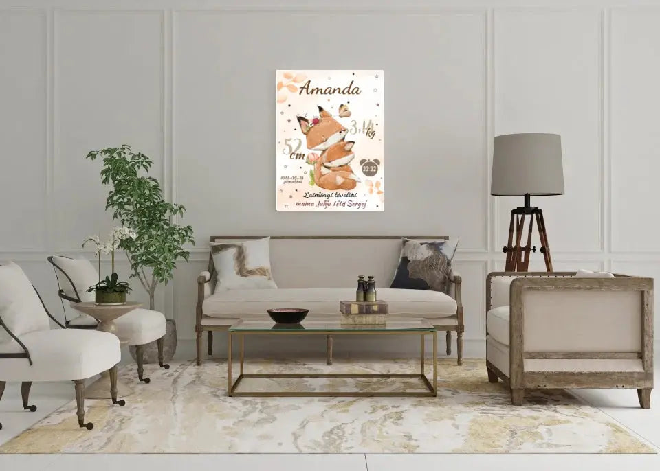 Personalizuota Mergaitės Gimimo Metrikų Iliustracija ant drobės Drobe - dovanokis.lt