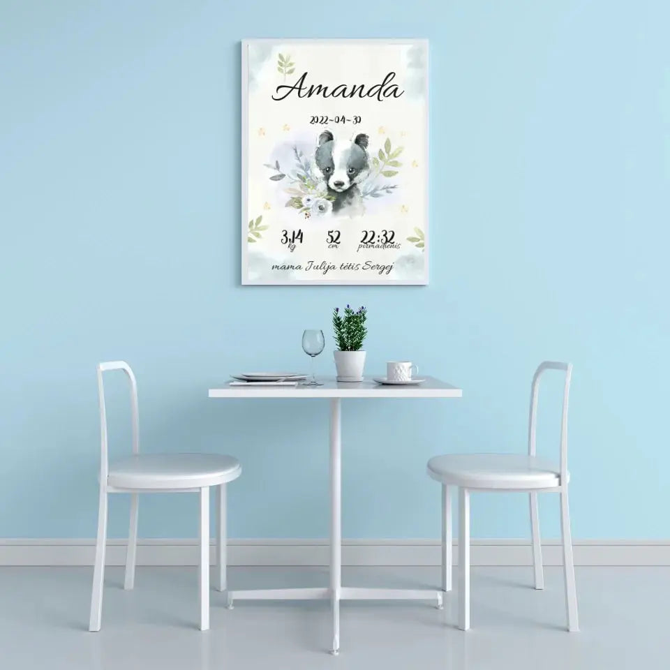 Personalizuota Mergaitės Gimimo Metrikų Iliustracija, plakatas su rėmeliu Posteris(Plakatas) - dovanokis.lt