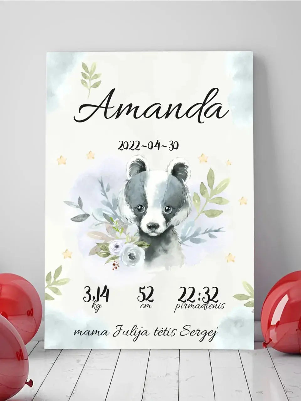 Personalizuota Mergaitės Gimimo Metrikų Iliustracija ant drobės Drobe - dovanokis.lt