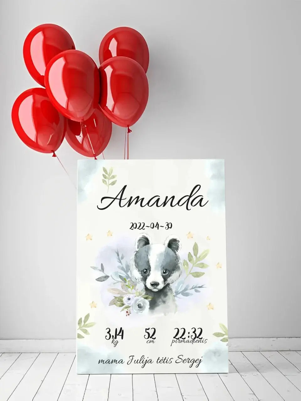 Personalizuota Mergaitės Gimimo Metrikų Iliustracija ant drobės Drobe - dovanokis.lt