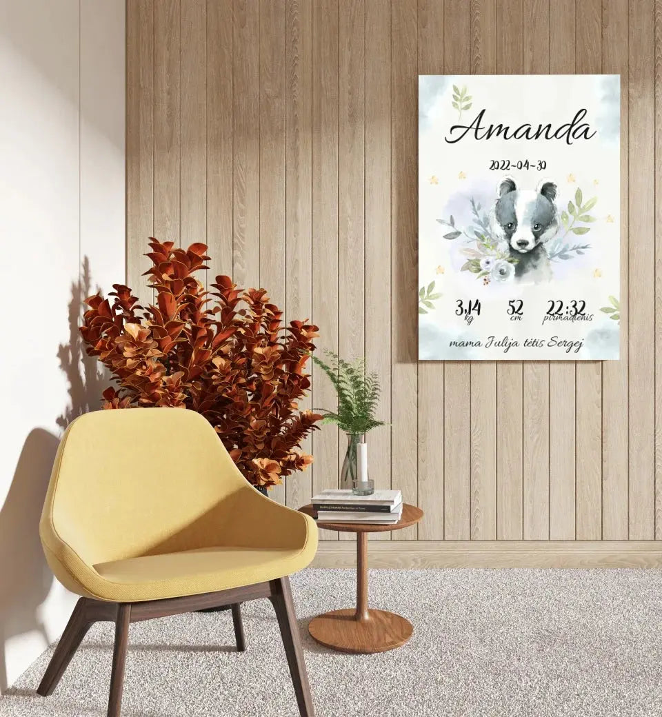 Personalizuota Mergaitės Gimimo Metrikų Iliustracija ant drobės Drobe - dovanokis.lt