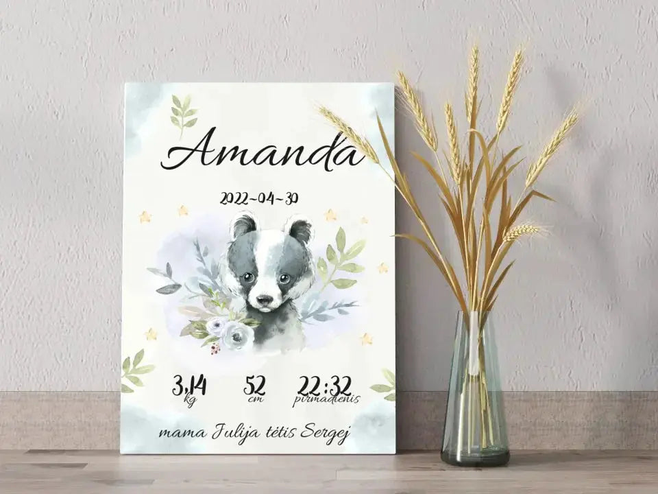 Personalizuota Mergaitės Gimimo Metrikų Iliustracija ant drobės Drobe - dovanokis.lt