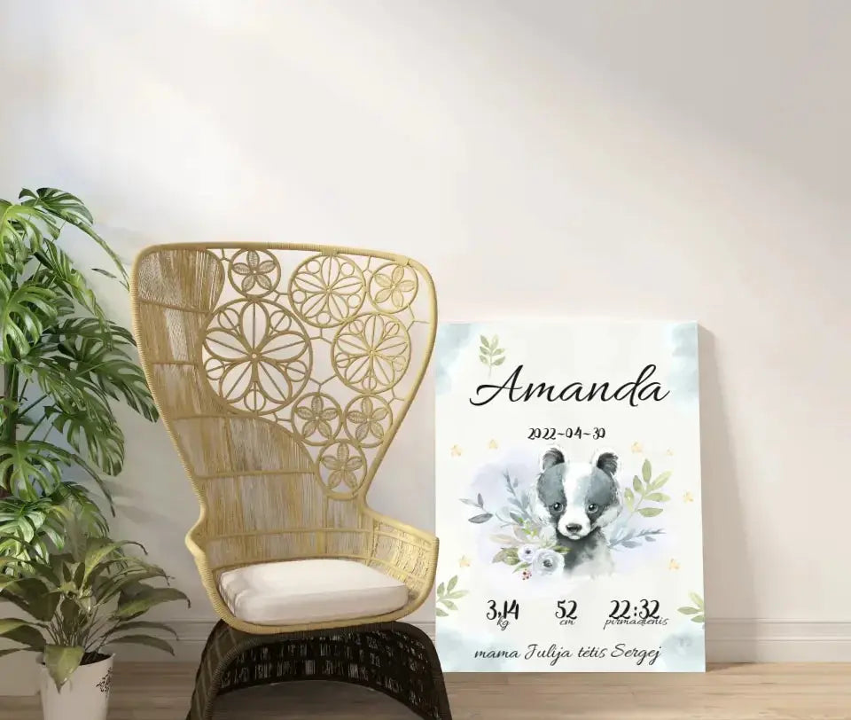 Personalizuota Mergaitės Gimimo Metrikų Iliustracija ant drobės Drobe - dovanokis.lt