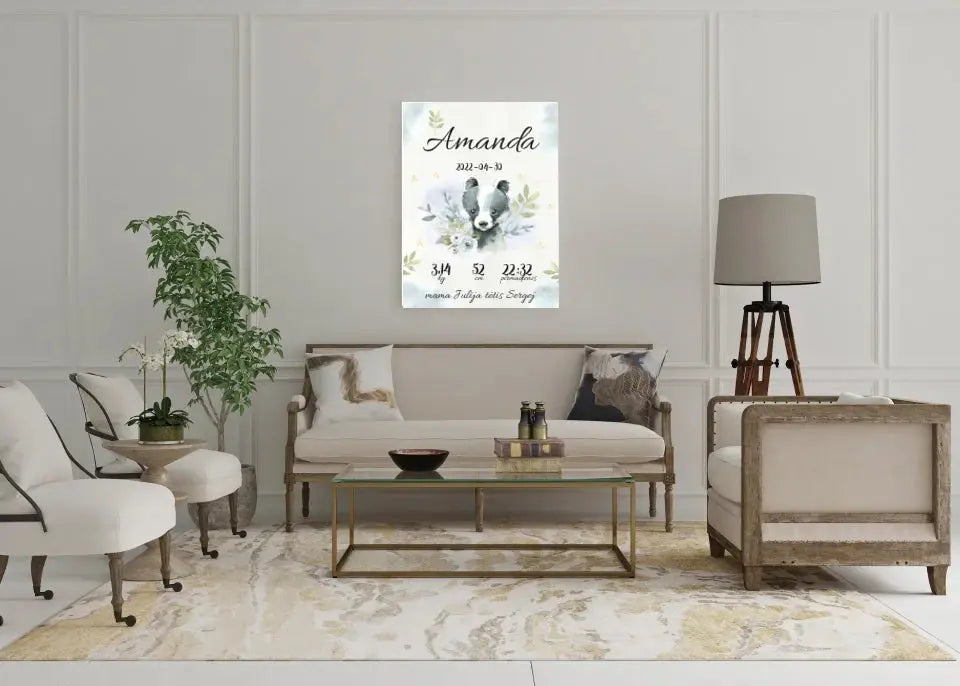 Personalizuota Mergaitės Gimimo Metrikų Iliustracija ant drobės Drobe - dovanokis.lt