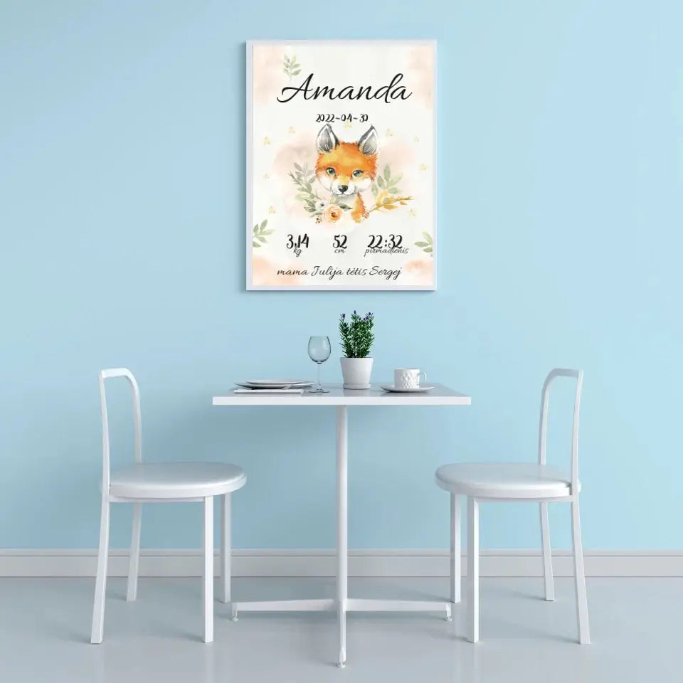 Personalizuota Mergaitės Gimimo Metrikų Iliustracija, plakatas su rėmeliu Posteris(Plakatas) - dovanokis.lt