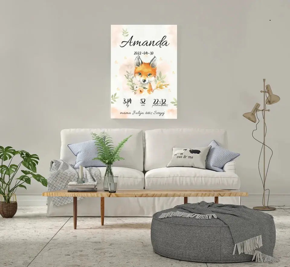 Personalizuota Mergaitės Gimimo Metrikų Iliustracija ant drobės Drobe - dovanokis.lt