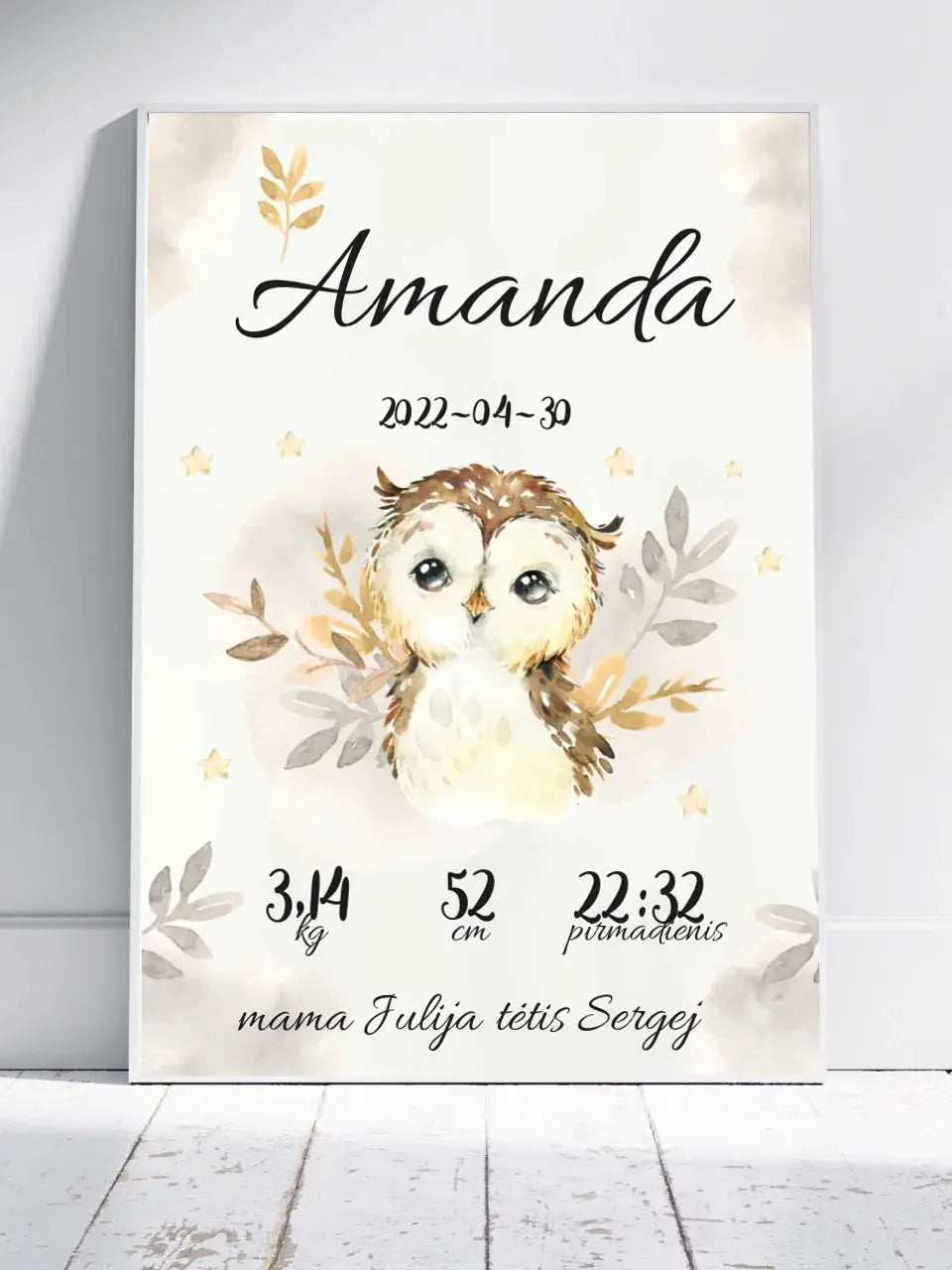 Personalizuota Mergaitės Gimimo Metrikų Iliustracija, plakatas su rėmeliu Posteris(Plakatas) - dovanokis.lt
