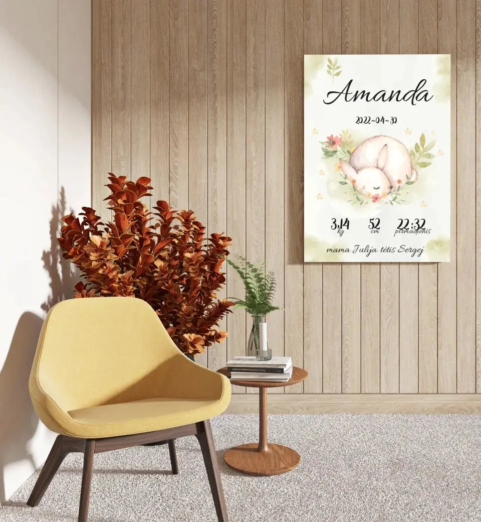 Personalizuota Mergaitės Gimimo Metrikų Iliustracija ant drobės Drobe - dovanokis.lt