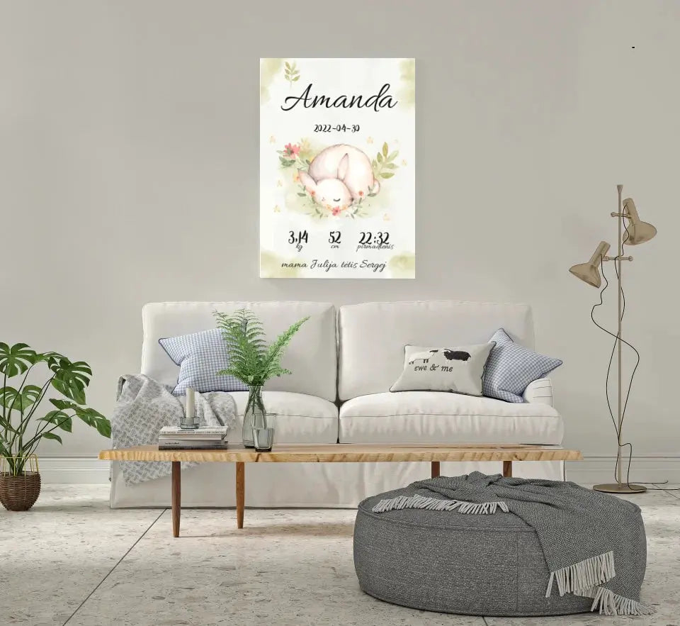 Personalizuota Mergaitės Gimimo Metrikų Iliustracija ant drobės Drobe - dovanokis.lt