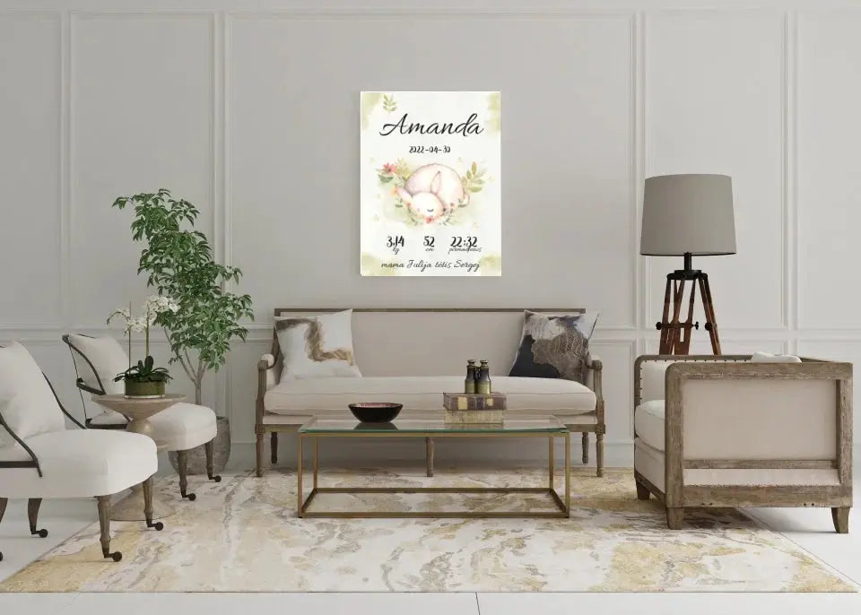 Personalizuota Mergaitės Gimimo Metrikų Iliustracija ant drobės Drobe - dovanokis.lt