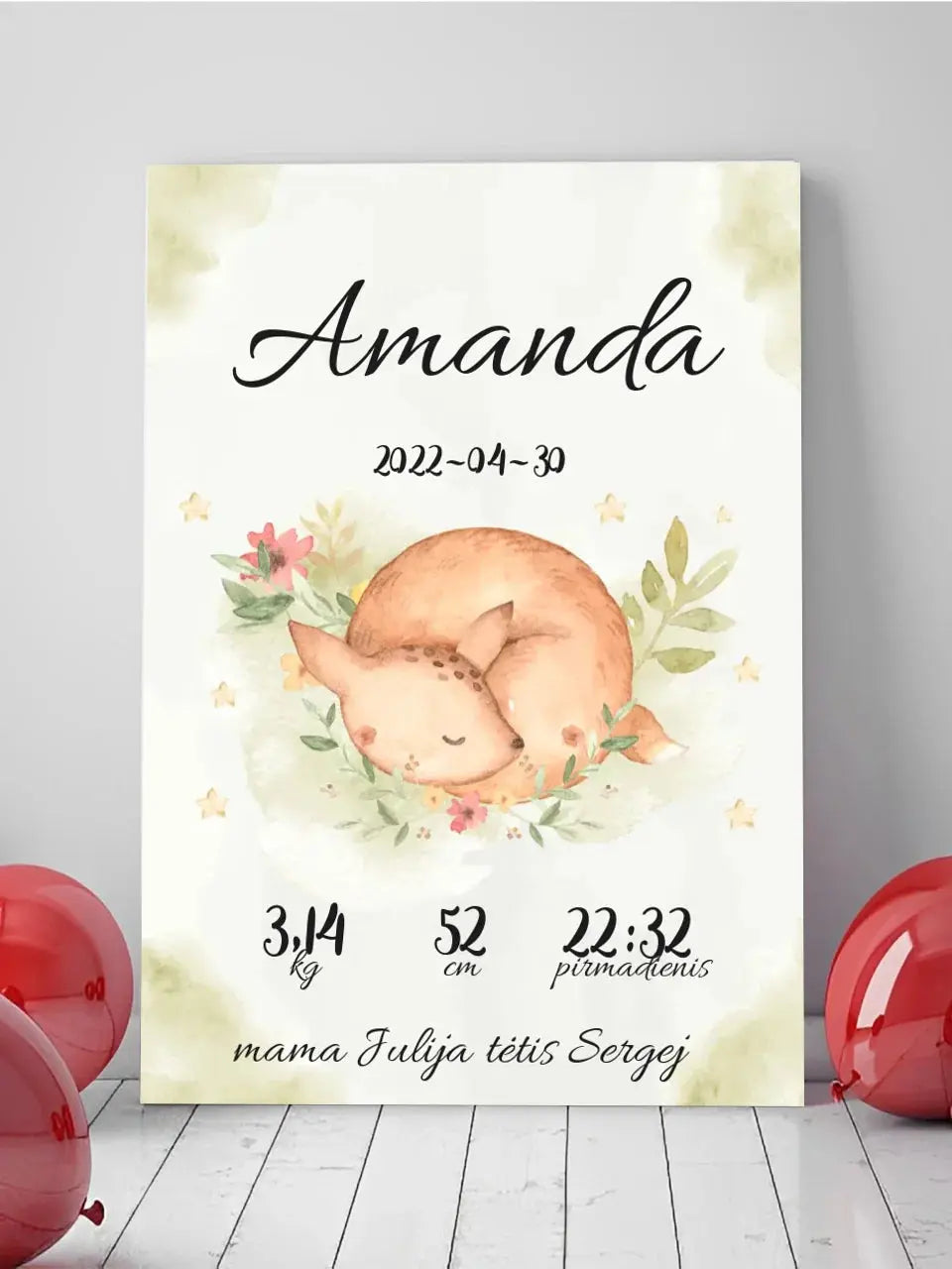 Personalizuota Mergaitės Gimimo Metrikų Iliustracija ant drobės Drobe - dovanokis.lt