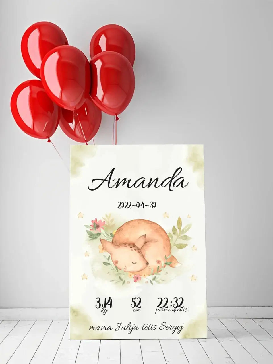 Personalizuota Mergaitės Gimimo Metrikų Iliustracija ant drobės Drobe - dovanokis.lt