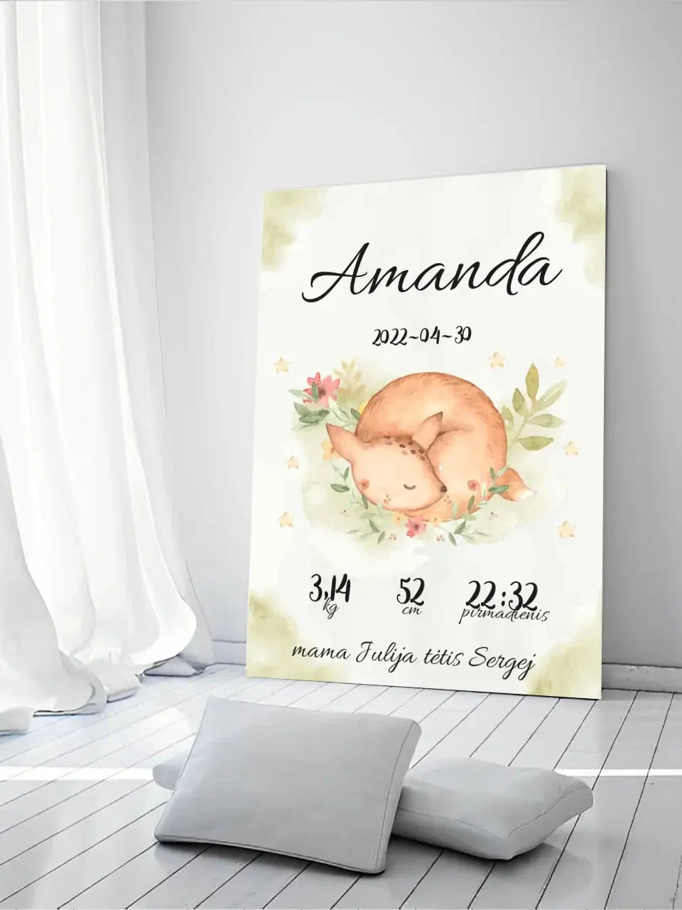 Personalizuota Mergaitės Gimimo Metrikų Iliustracija ant drobės Drobe - dovanokis.lt