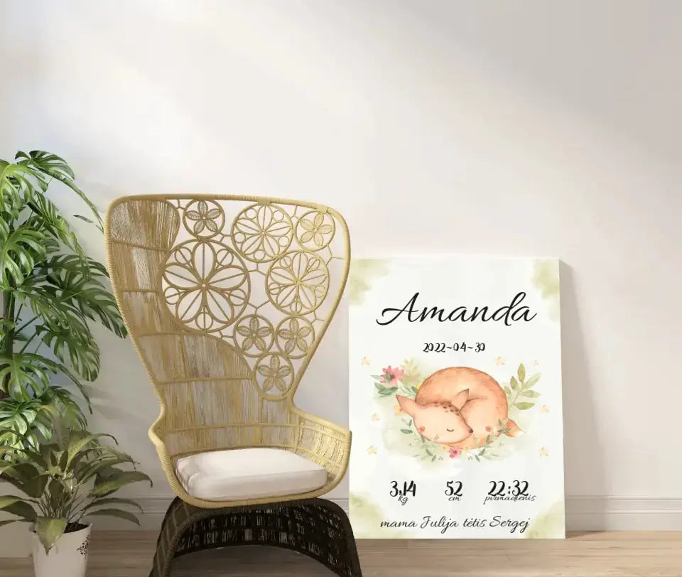 Personalizuota Mergaitės Gimimo Metrikų Iliustracija ant drobės Drobe - dovanokis.lt