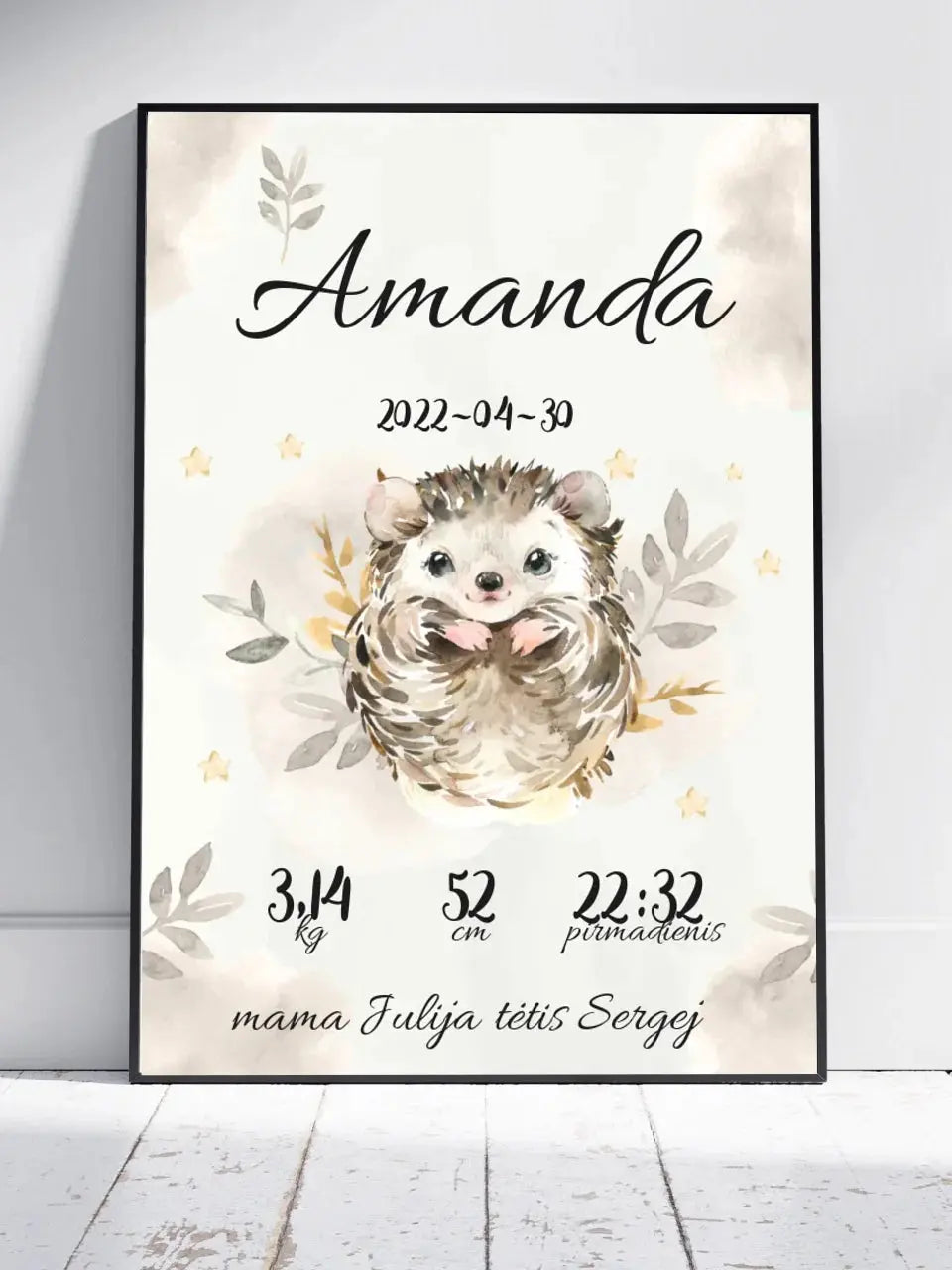 Personalizuota Mergaitės Gimimo Metrikų Iliustracija, plakatas su rėmeliu Posteris(Plakatas) - dovanokis.lt