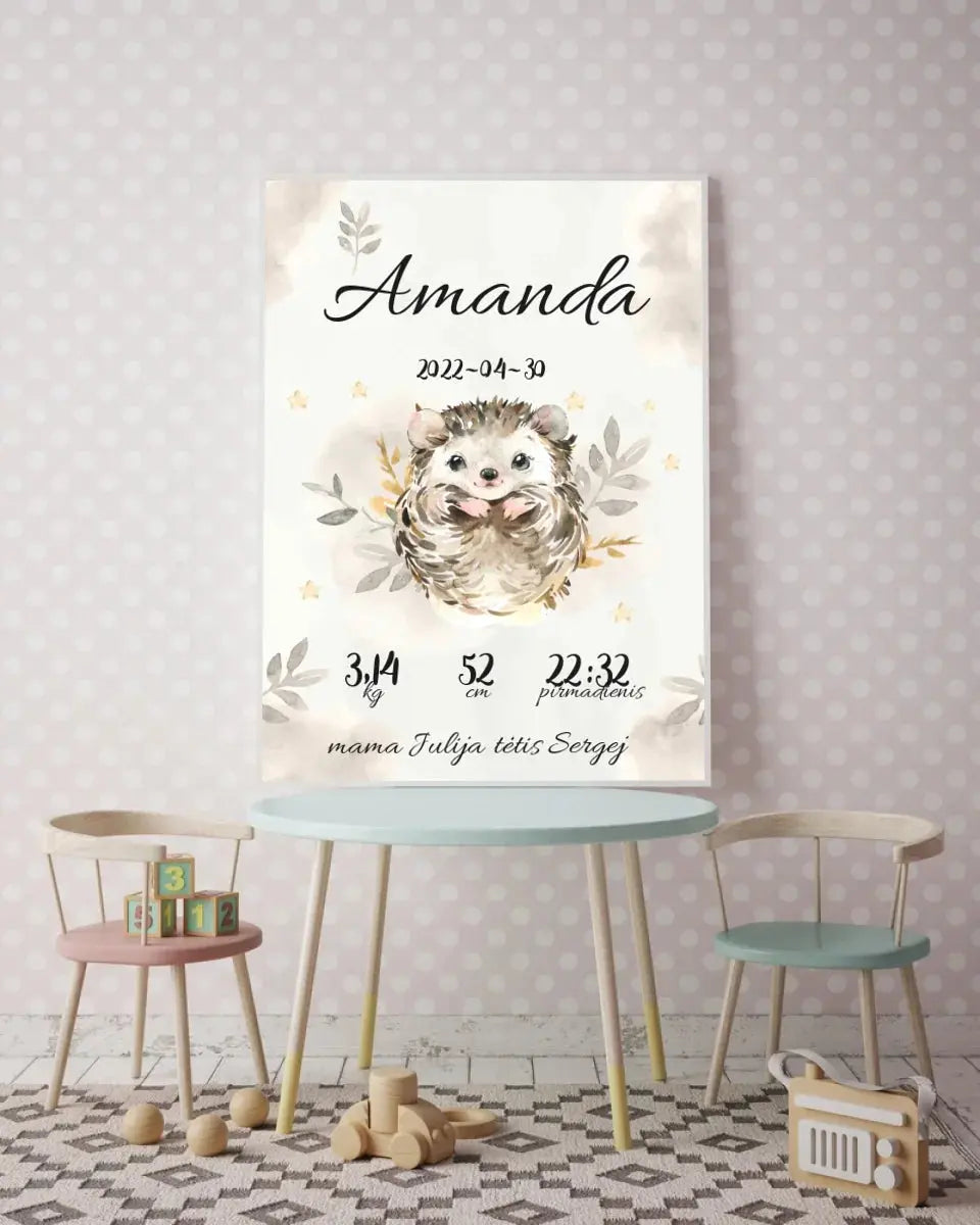Personalizuota Mergaitės Gimimo Metrikų Iliustracija, plakatas su rėmeliu Posteris(Plakatas) - dovanokis.lt