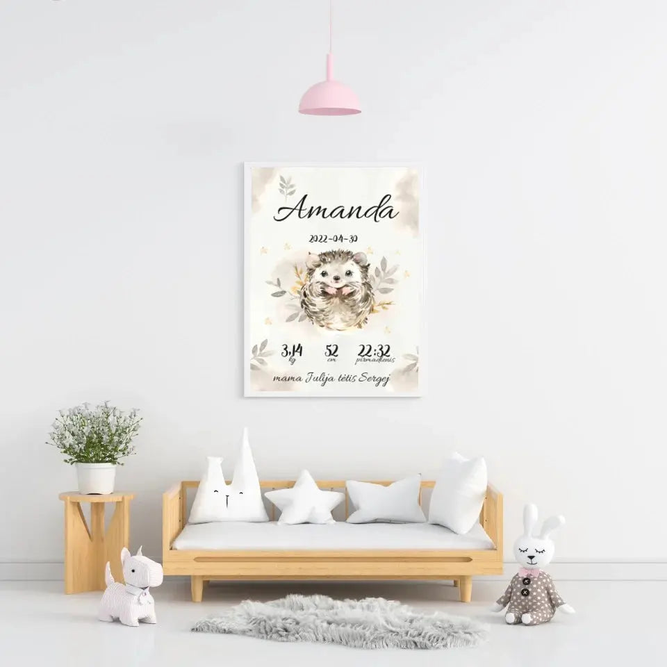 Personalizuota Mergaitės Gimimo Metrikų Iliustracija, plakatas su rėmeliu Posteris(Plakatas) - dovanokis.lt