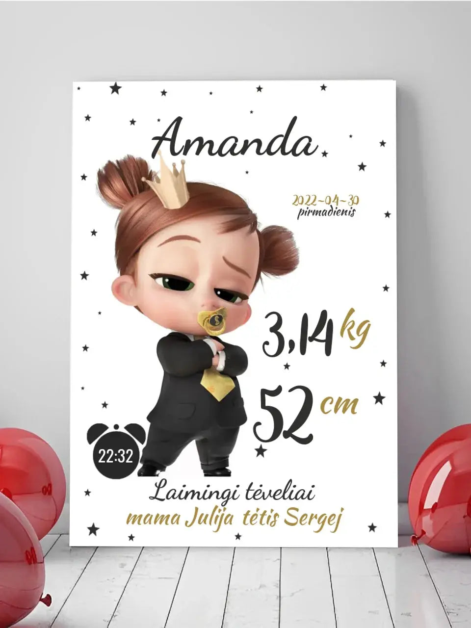 Personalizuota Mergaitės Gimimo Metrikų Iliustracija ant drobės Drobe - dovanokis.lt