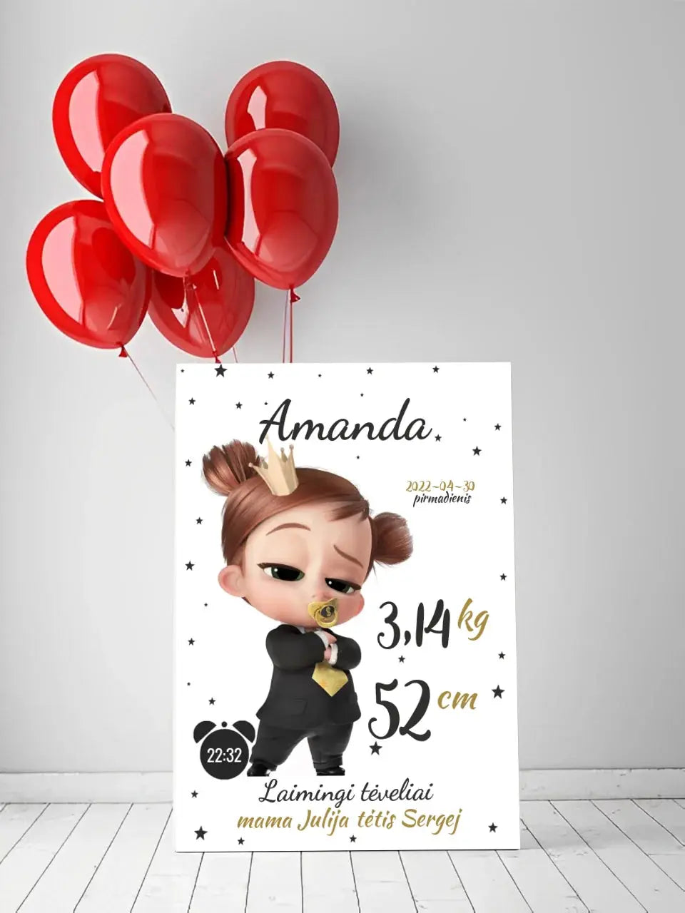 Personalizuota Mergaitės Gimimo Metrikų Iliustracija ant drobės Drobe - dovanokis.lt