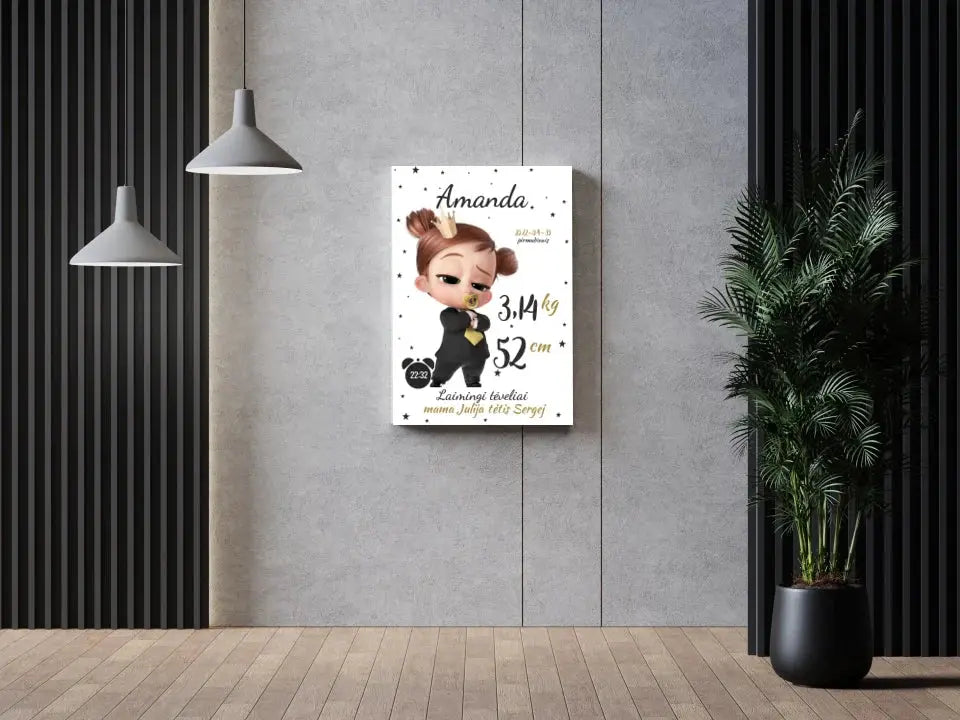 Personalizuota Mergaitės Gimimo Metrikų Iliustracija ant drobės Drobe - dovanokis.lt