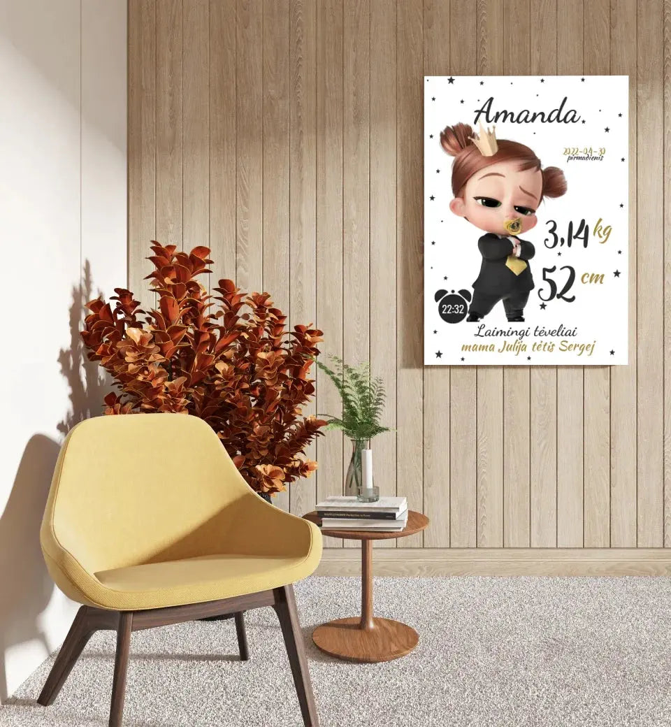 Personalizuota Mergaitės Gimimo Metrikų Iliustracija ant drobės Drobe - dovanokis.lt