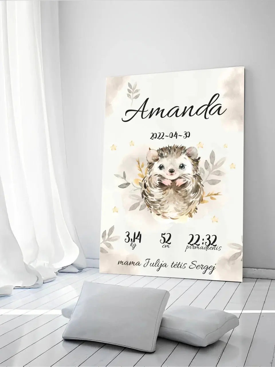 Personalizuota Mergaitės Gimimo Metrikų Iliustracija ant drobės Drobe - dovanokis.lt