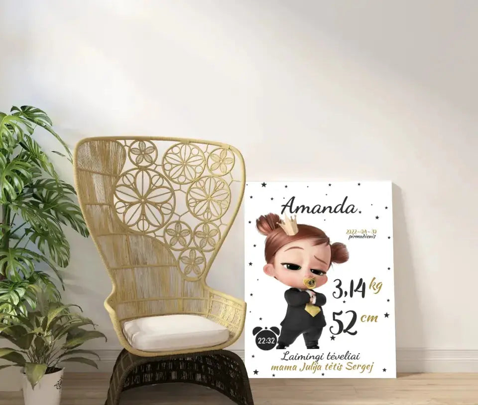 Personalizuota Mergaitės Gimimo Metrikų Iliustracija ant drobės Drobe - dovanokis.lt