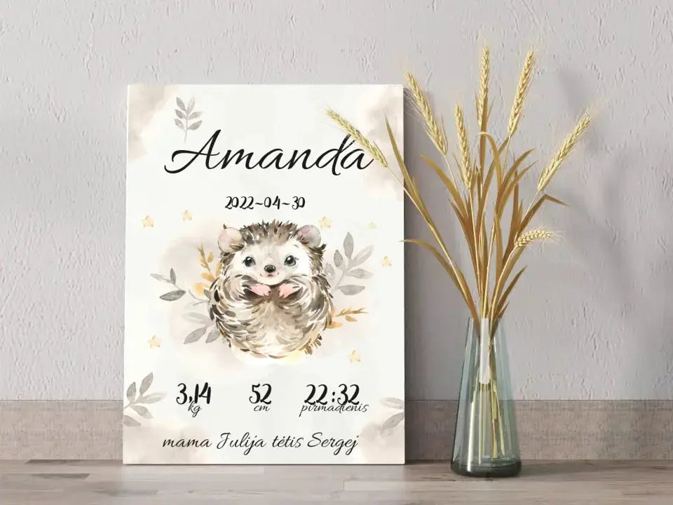Personalizuota Mergaitės Gimimo Metrikų Iliustracija ant drobės Drobe - dovanokis.lt