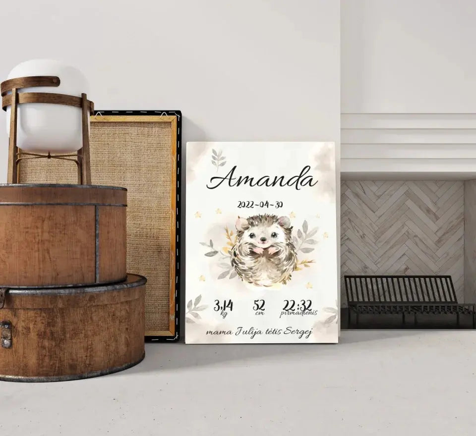 Personalizuota Mergaitės Gimimo Metrikų Iliustracija ant drobės Drobe - dovanokis.lt