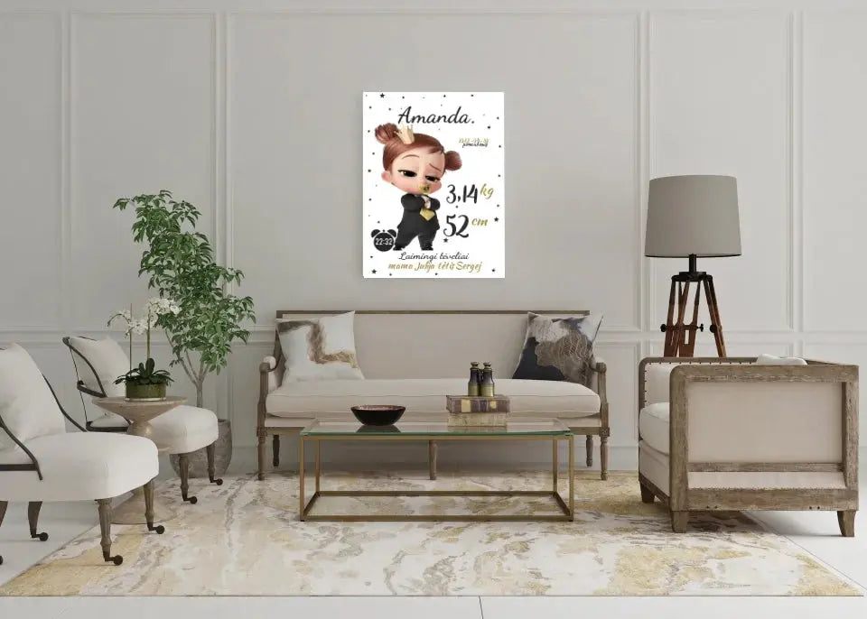 Personalizuota Mergaitės Gimimo Metrikų Iliustracija ant drobės Drobe - dovanokis.lt
