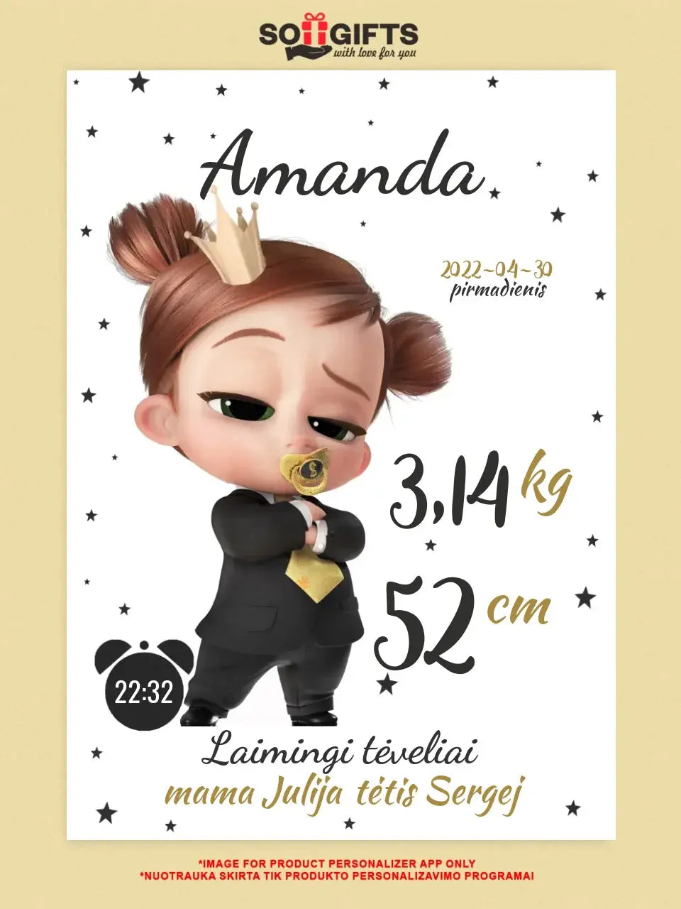 Personalizuota Mergaitės Gimimo Metrikų Iliustracija ant drobės Drobe - dovanokis.lt