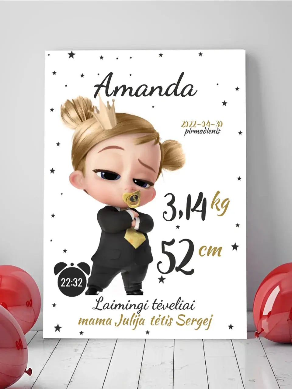 Personalizuota Mergaitės Gimimo Metrikų Iliustracija ant drobės Drobe - dovanokis.lt