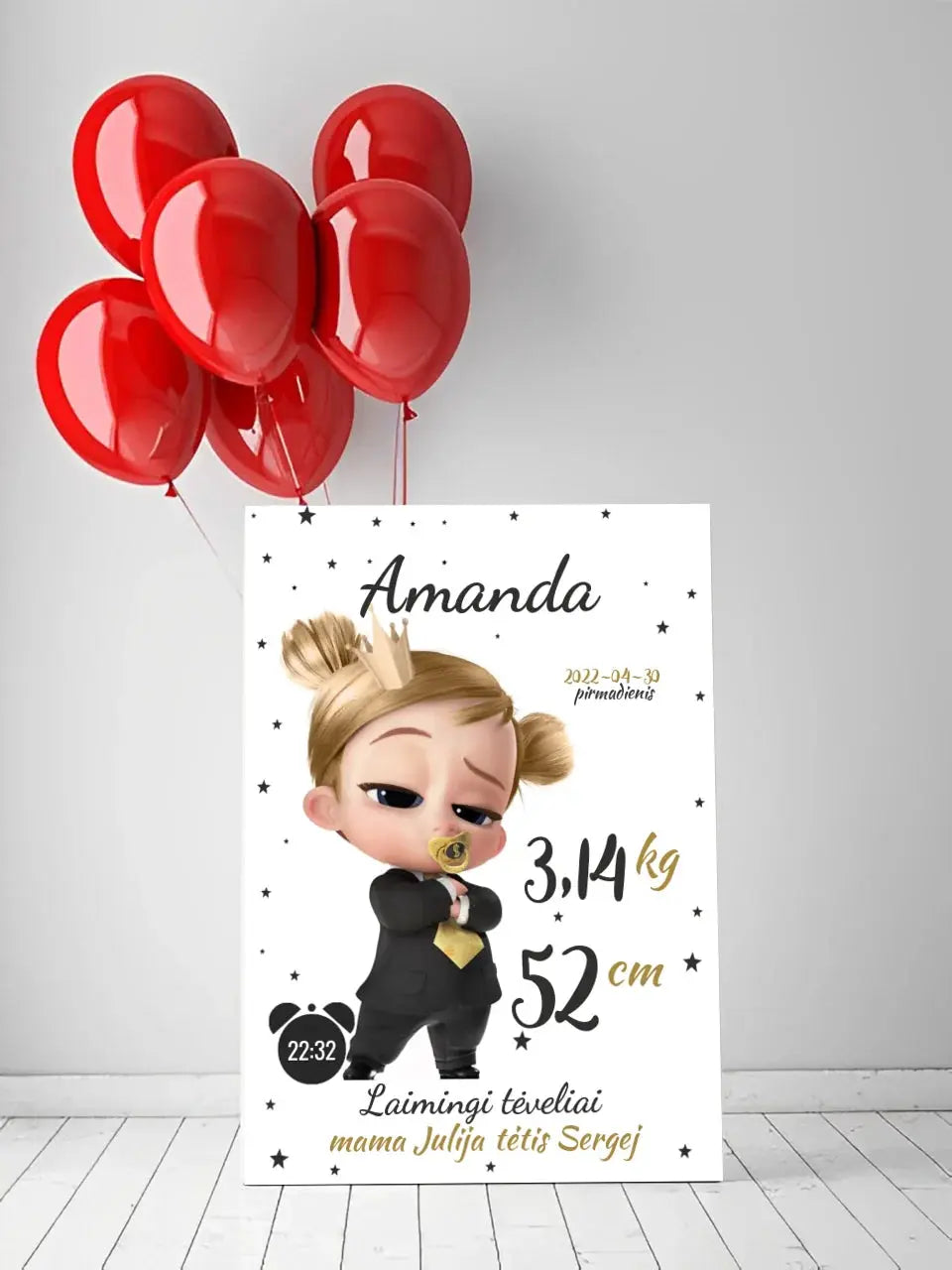 Personalizuota Mergaitės Gimimo Metrikų Iliustracija ant drobės Drobe - dovanokis.lt