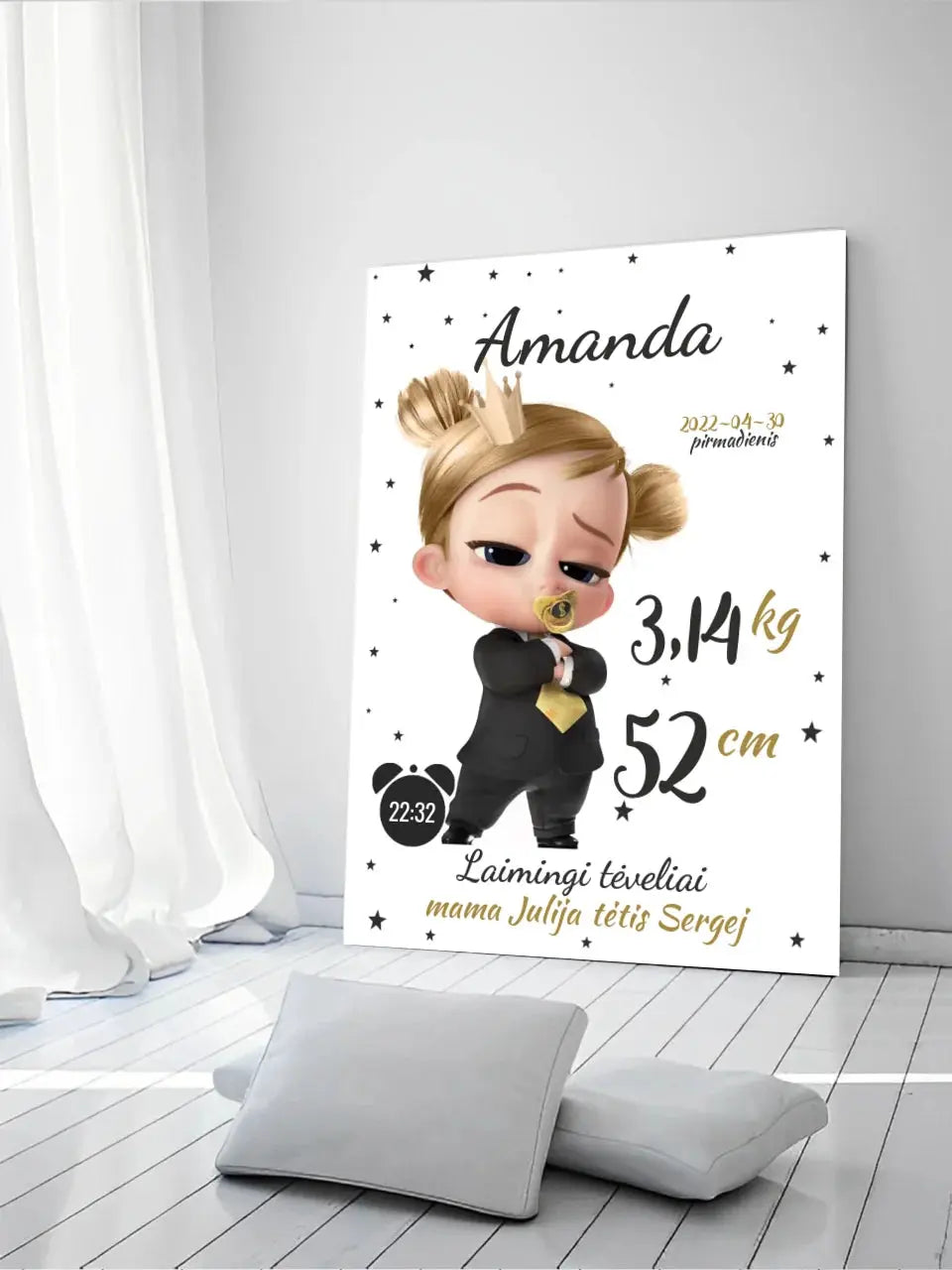 Personalizuota Mergaitės Gimimo Metrikų Iliustracija ant drobės Drobe - dovanokis.lt