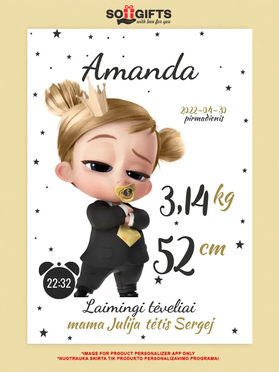 Personalizuota Mergaitės Gimimo Metrikų Iliustracija ant drobės Drobe - dovanokis.lt