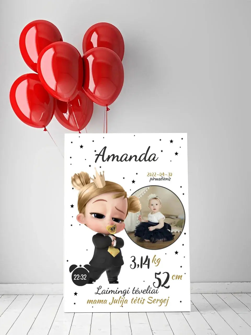 Personalizuota Mergaitės Gimimo Metrikų Iliustracija ant drobės Drobe - dovanokis.lt