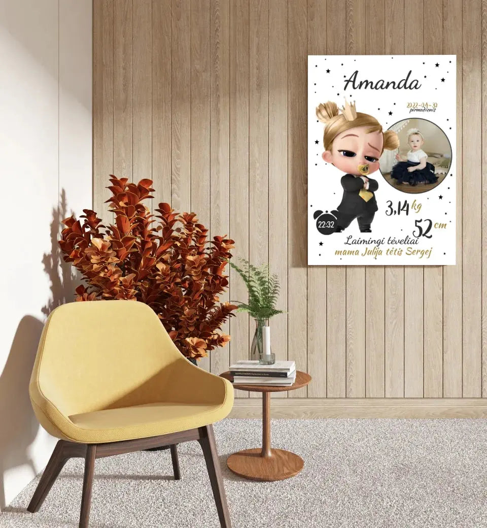Personalizuota Mergaitės Gimimo Metrikų Iliustracija ant drobės Drobe - dovanokis.lt
