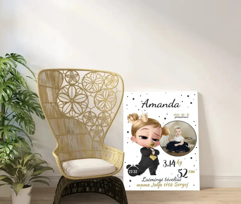 Personalizuota Mergaitės Gimimo Metrikų Iliustracija ant drobės Drobe - dovanokis.lt
