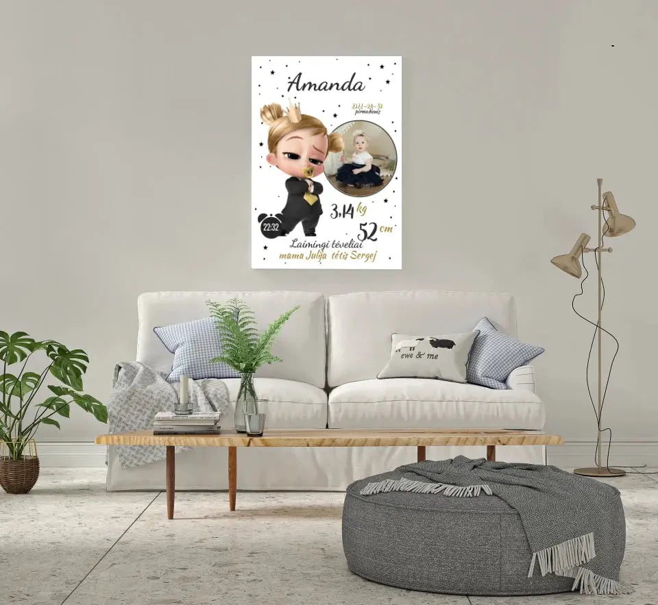 Personalizuota Mergaitės Gimimo Metrikų Iliustracija ant drobės Drobe - dovanokis.lt