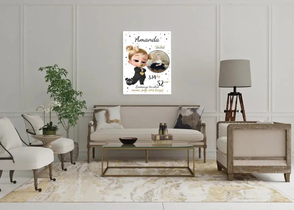 Personalizuota Mergaitės Gimimo Metrikų Iliustracija ant drobės Drobe - dovanokis.lt