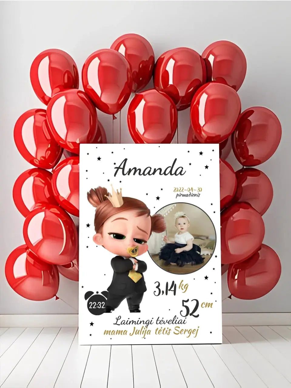 Personalizuota Mergaitės Gimimo Metrikų Iliustracija ant drobės Drobe - dovanokis.lt