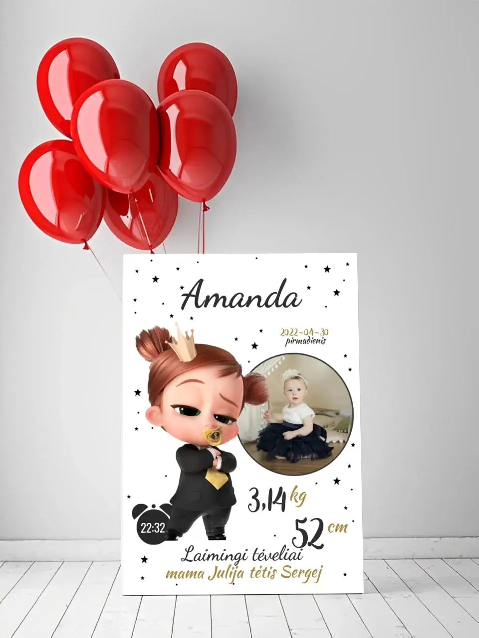 Personalizuota Mergaitės Gimimo Metrikų Iliustracija ant drobės Drobe - dovanokis.lt